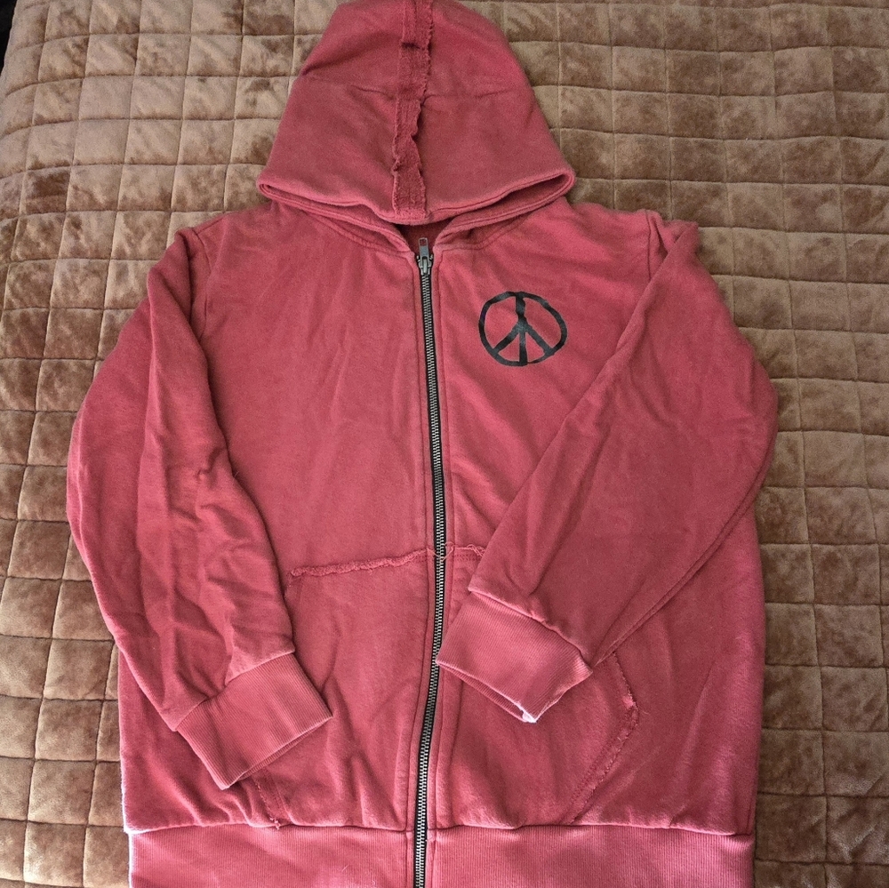 Free Monster Pink Zip-Up Hoodie Peace Sign Pizza Love Size 12 Youth
